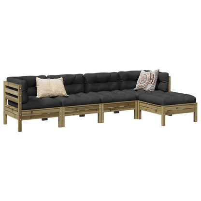 Set Divani da Giardino 5pz con Cuscini Legno Impregnato di Pino | homemem39
