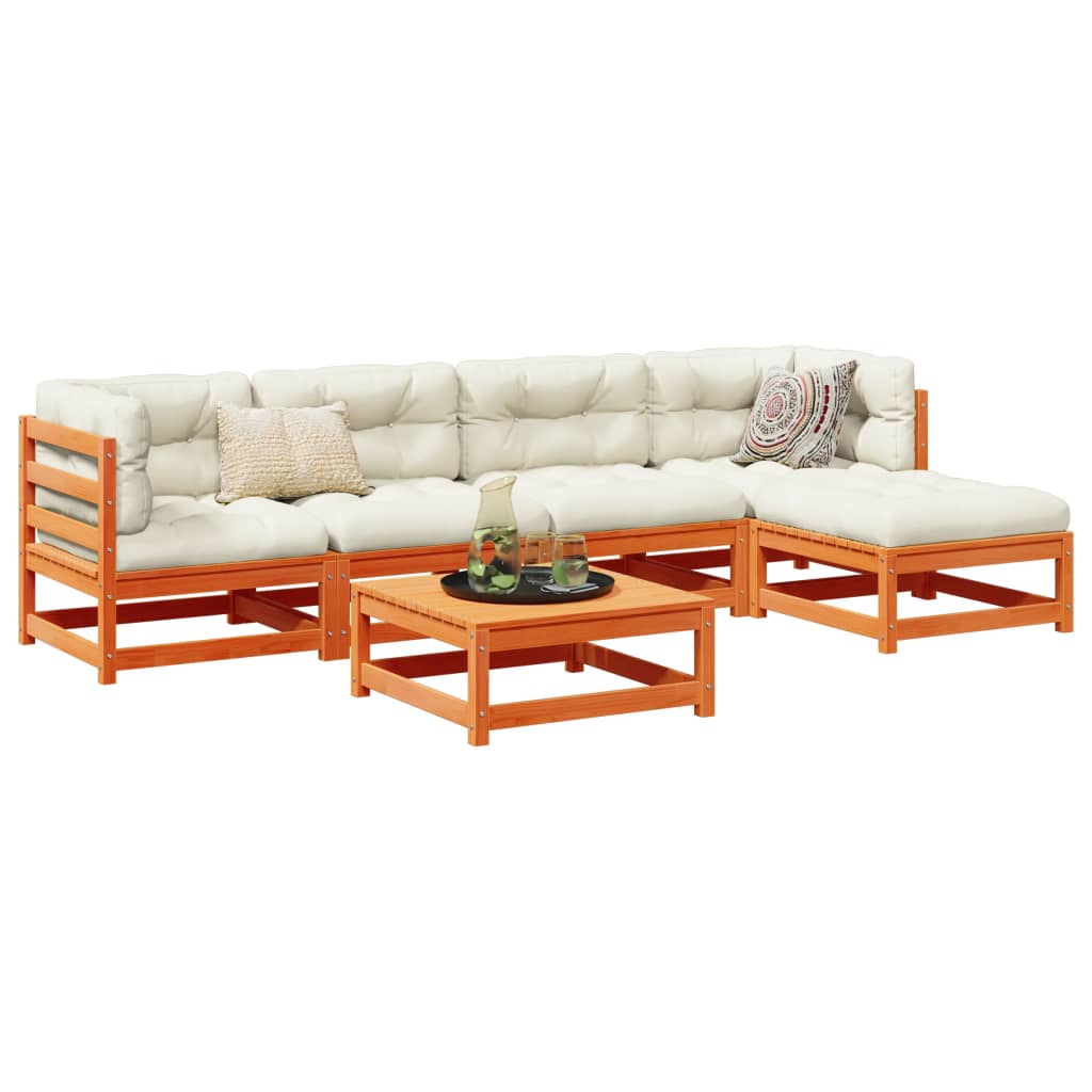 Set Divani Giardino 6pz con Cuscini Marrone Cera Massello Pino | homemem39