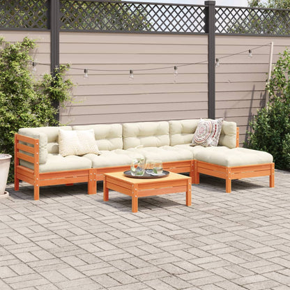 Set Divani Giardino 6pz con Cuscini Marrone Cera Massello Pino | homemem39