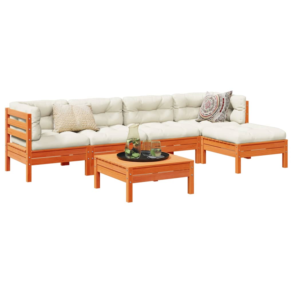 Set Divani Giardino 6pz con Cuscini Marrone Cera Massello Pino | homemem39