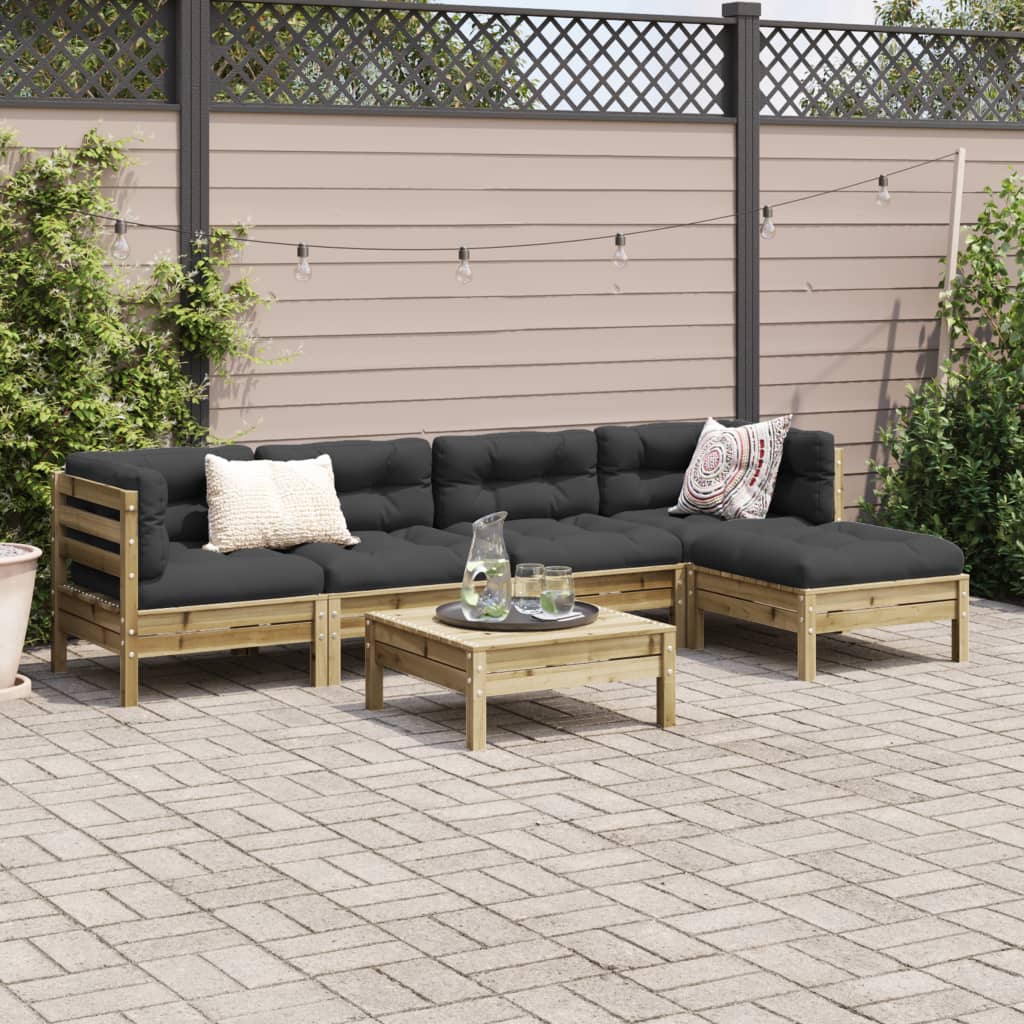 Set Divani da Giardino 6pz con Cuscini Legno Impregnato di Pino | homemem39