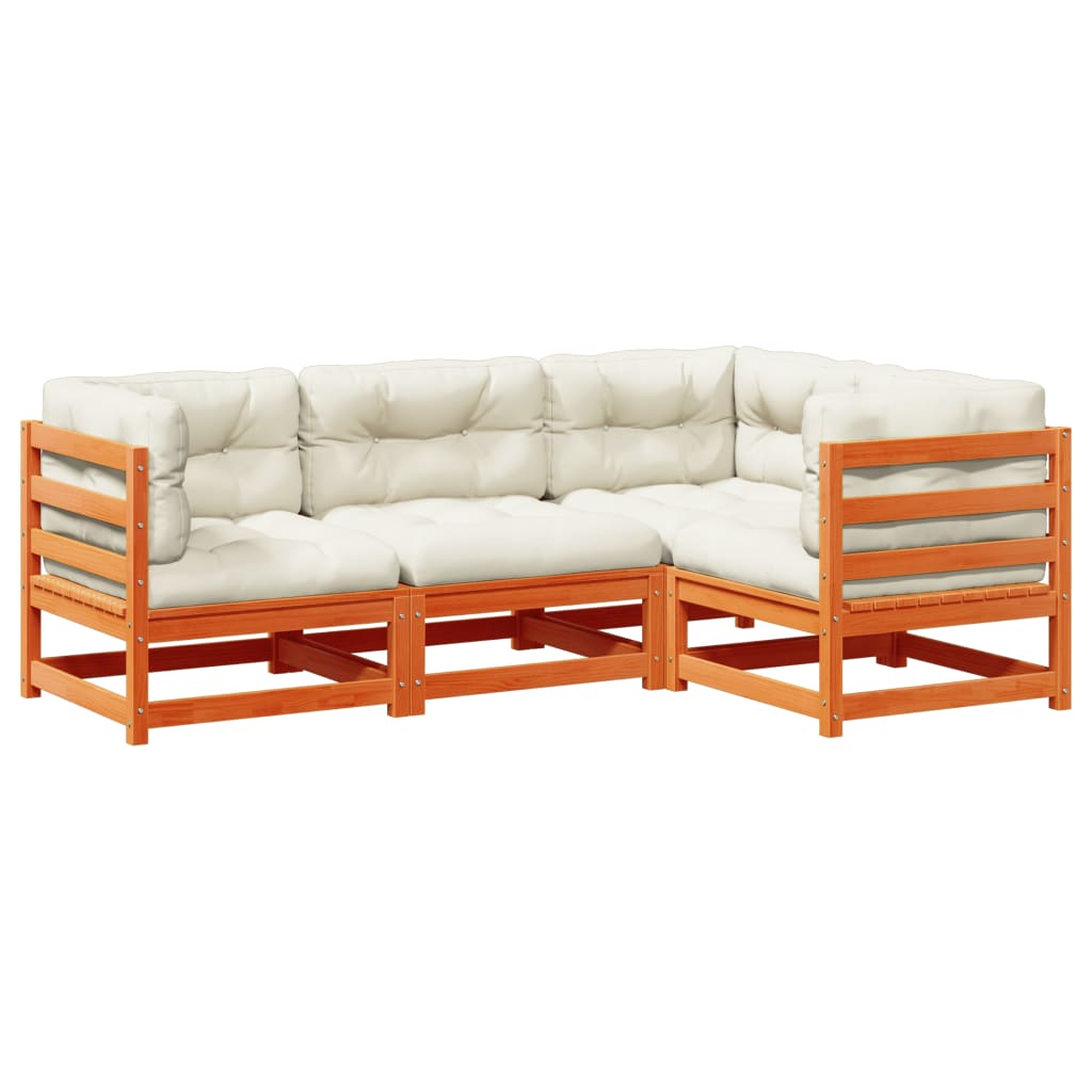 Set Divani Giardino 4pz con Cuscini Marrone Cera Massello Pino | homemem39