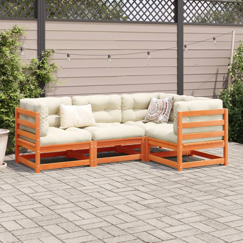 Set Divani Giardino 4pz con Cuscini Marrone Cera Massello Pino | homemem39
