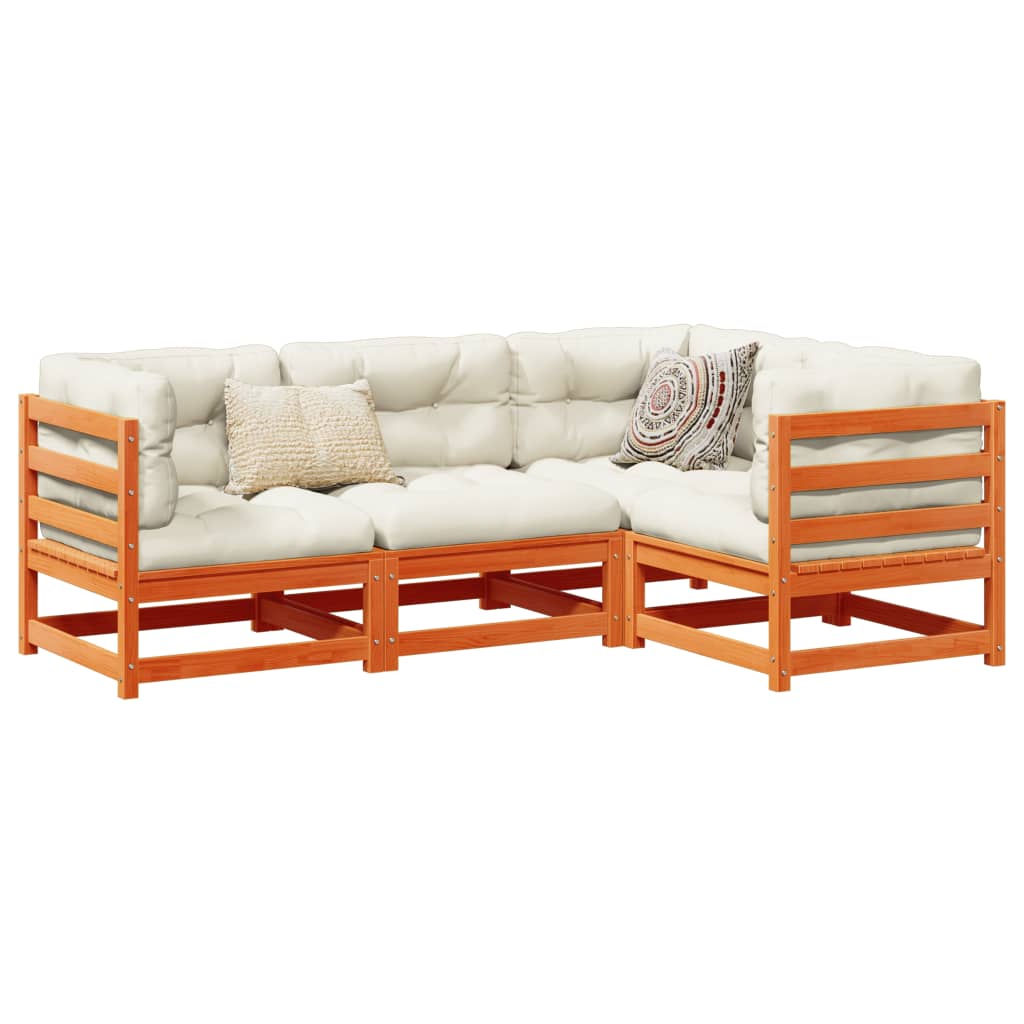 Set Divani Giardino 4pz con Cuscini Marrone Cera Massello Pino | homemem39