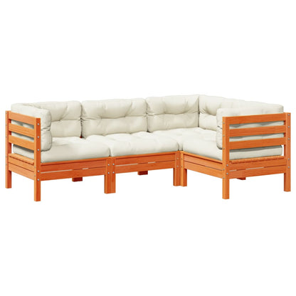 Set Divani Giardino 4pz con Cuscini Marrone Cera Massello Pino | homemem39
