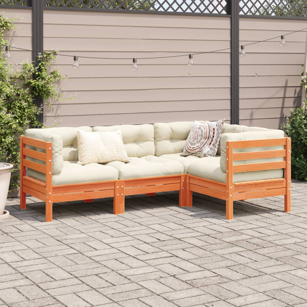 Set Divani Giardino 4pz con Cuscini Marrone Cera Massello Pino | homemem39