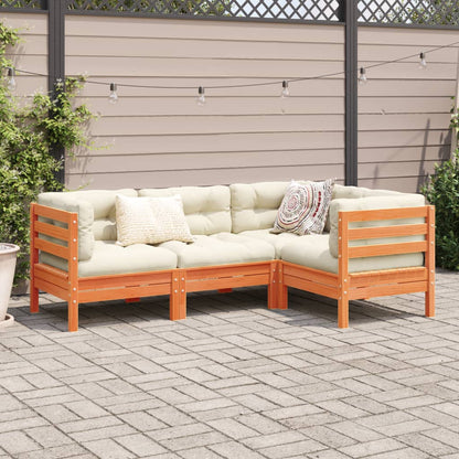 Set Divani Giardino 4pz con Cuscini Marrone Cera Massello Pino | homemem39