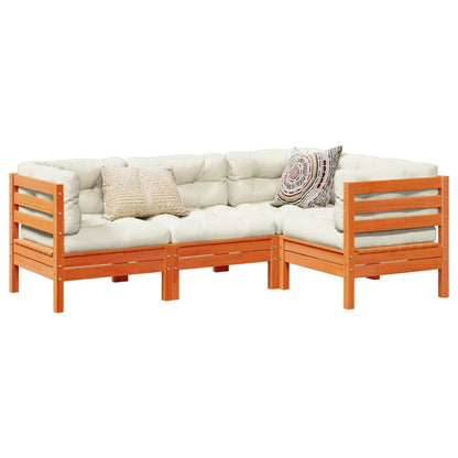 Set Divani Giardino 4pz con Cuscini Marrone Cera Massello Pino | homemem39