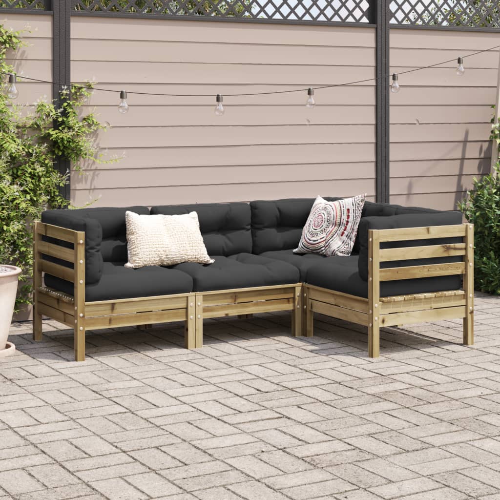Set Divani da Giardino 4pz con Cuscini Legno Impregnato di Pino - homemem39