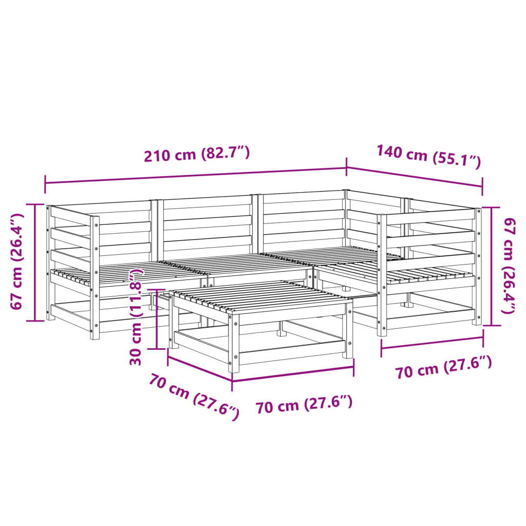 Set Divani da Giardino 5 pz in Legno Massello di Pino | homemem39
