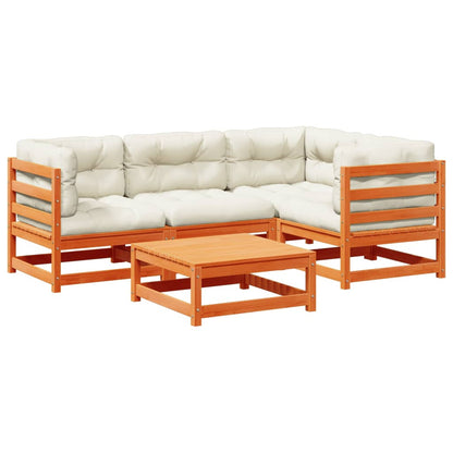 Set Divani Giardino 5pz con Cuscini Marrone Cera Massello Pino | homemem39