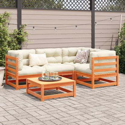 Set Divani Giardino 5pz con Cuscini Marrone Cera Massello Pino | homemem39