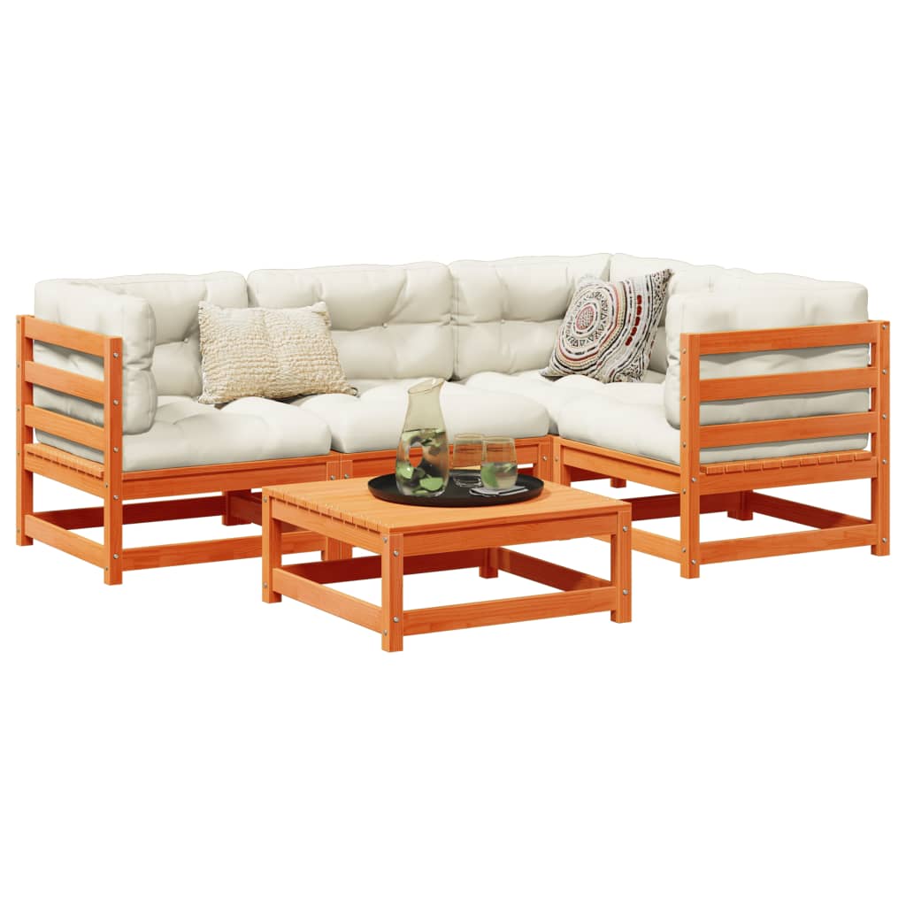 Set Divani Giardino 5pz con Cuscini Marrone Cera Massello Pino | homemem39