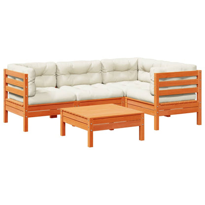 Set Divani Giardino 5pz con Cuscini Marrone Cera Massello Pino | homemem39