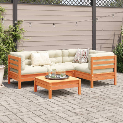Set Divani Giardino 5pz con Cuscini Marrone Cera Massello Pino | homemem39