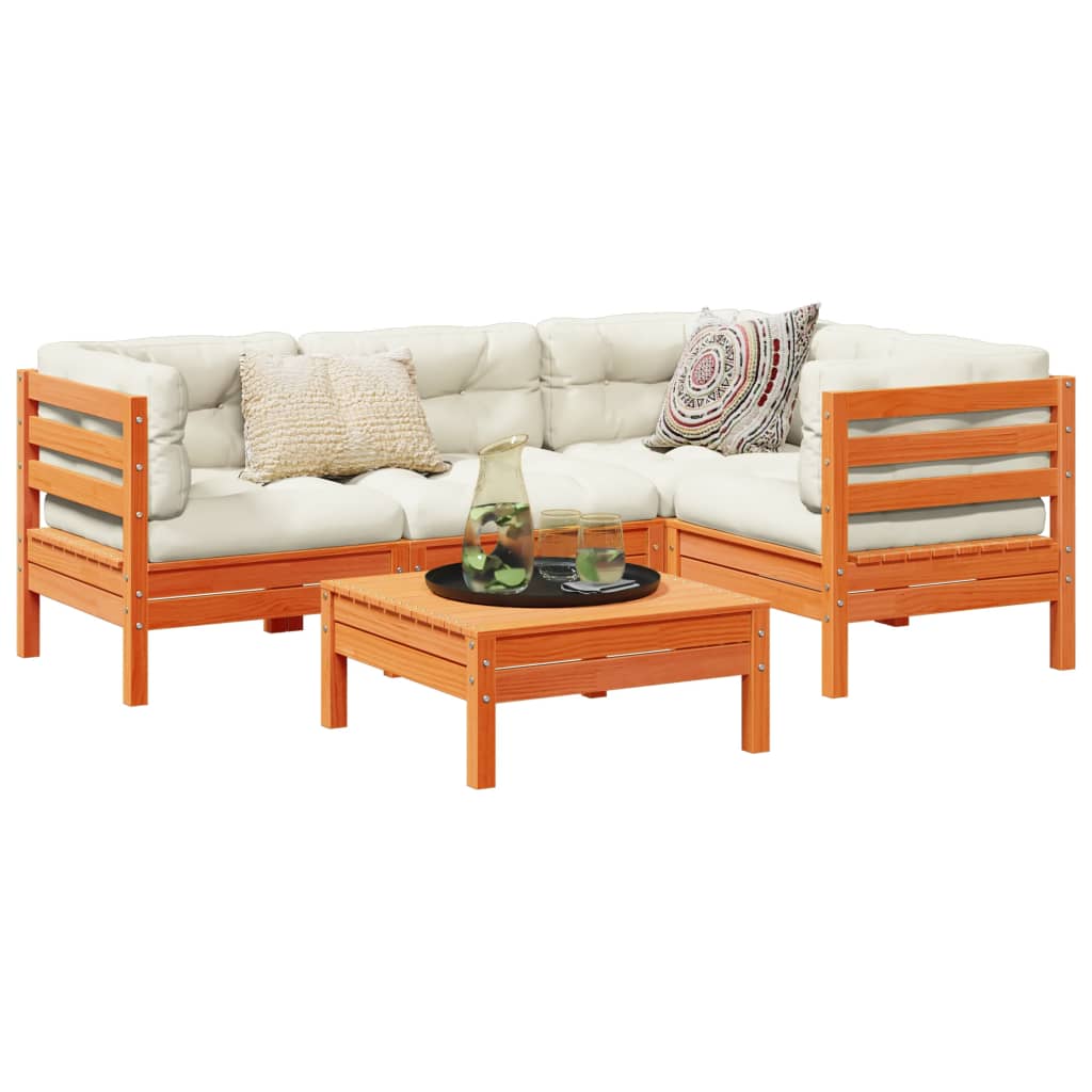 Set Divani Giardino 5pz con Cuscini Marrone Cera Massello Pino | homemem39
