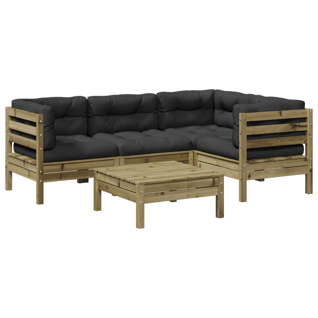 Set Divani da Giardino 5pz con Cuscini Legno Impregnato di Pino | homemem39