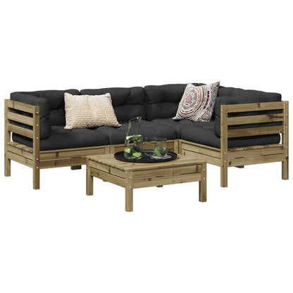 Set Divani da Giardino 5pz con Cuscini Legno Impregnato di Pino | homemem39