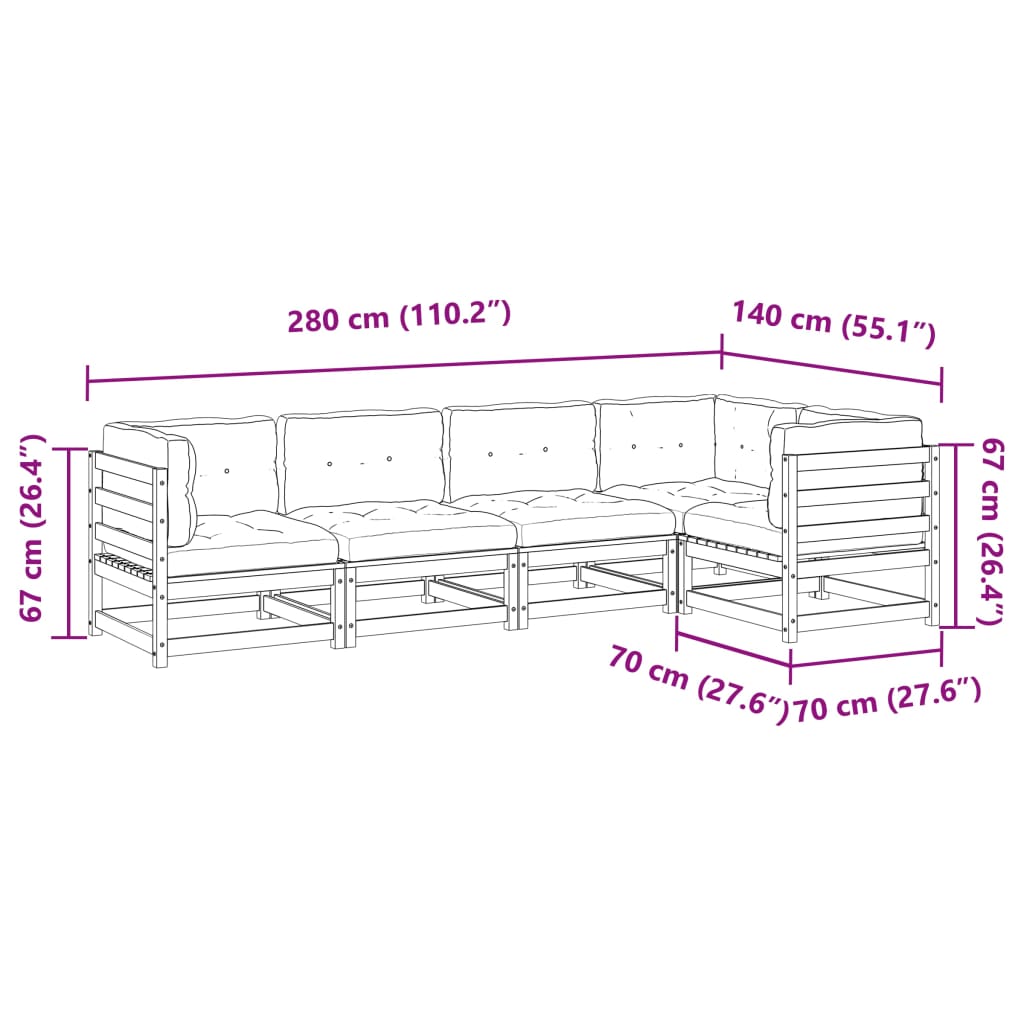 Set Divani Giardino 5pz con Cuscini Marrone Cera Massello Pino | homemem39