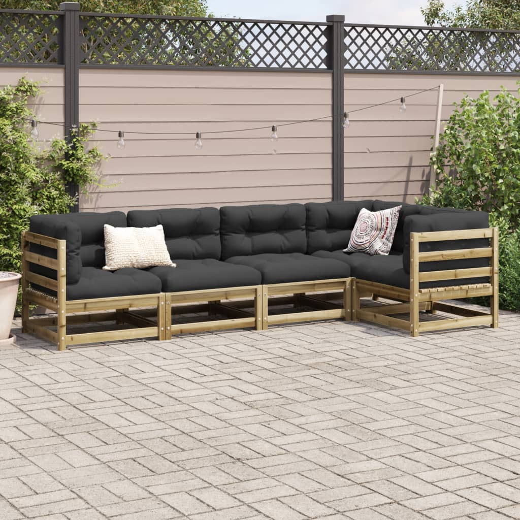 Set Divani da Giardino 5pz con Cuscini Legno Impregnato di Pino - homemem39