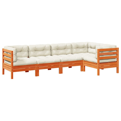 Set Divani Giardino 5pz con Cuscini Marrone Cera Massello Pino | homemem39