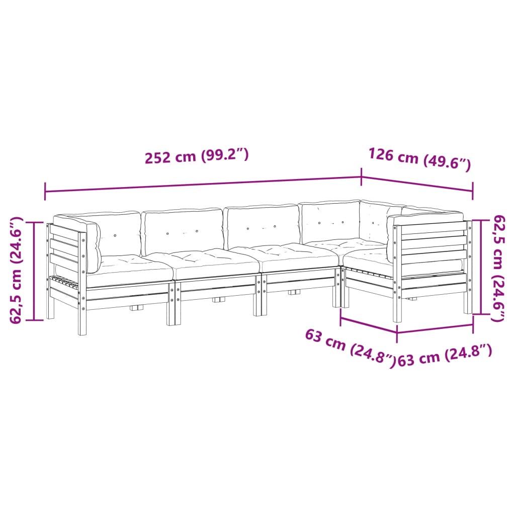 Set Divani Giardino 5 pz Cuscini Legno Massello Abete Douglas | homemem39