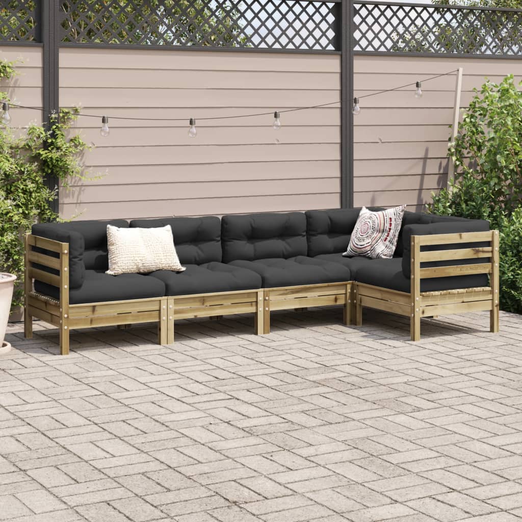Set Divani da Giardino 5pz con Cuscini Legno Impregnato di Pino | homemem39