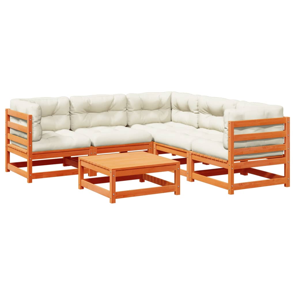 Set Divani Giardino 6pz con Cuscini Marrone Cera Massello Pino | homemem39