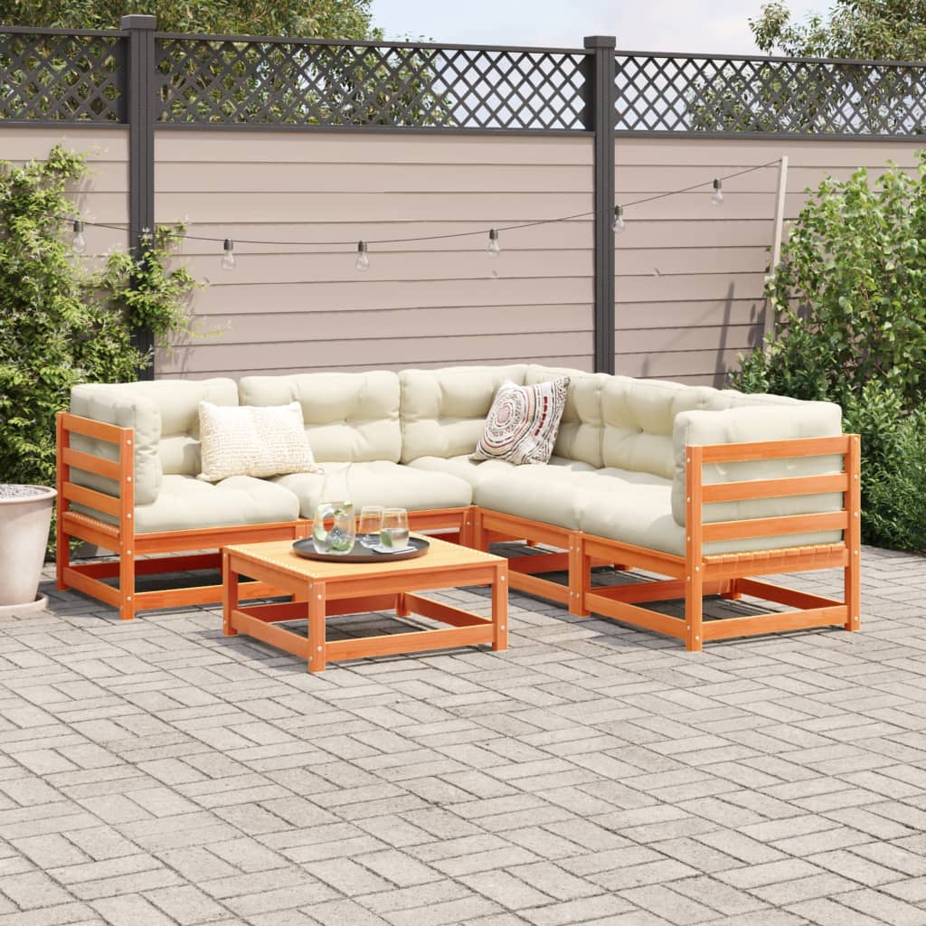 Set Divani Giardino 6pz con Cuscini Marrone Cera Massello Pino | homemem39