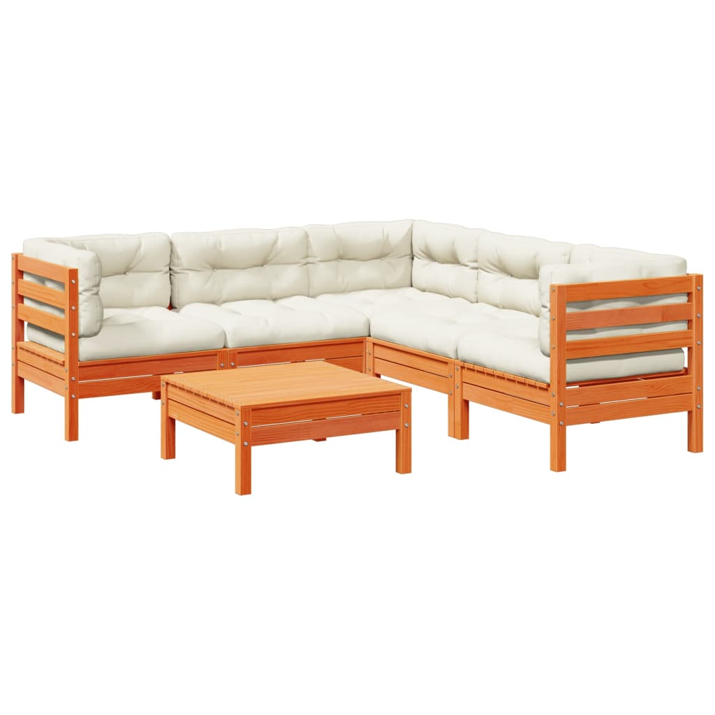 Set Divani Giardino 6pz con Cuscini Marrone Cera Massello Pino | homemem39