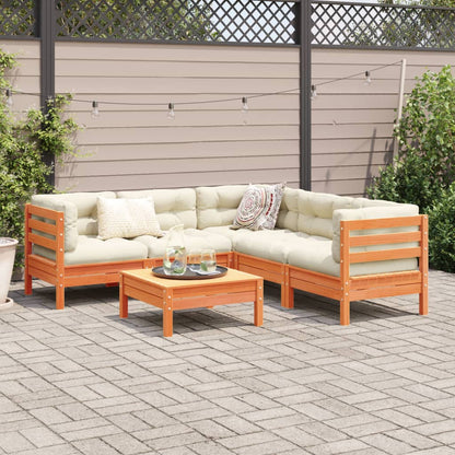 Set Divani Giardino 6pz con Cuscini Marrone Cera Massello Pino | homemem39