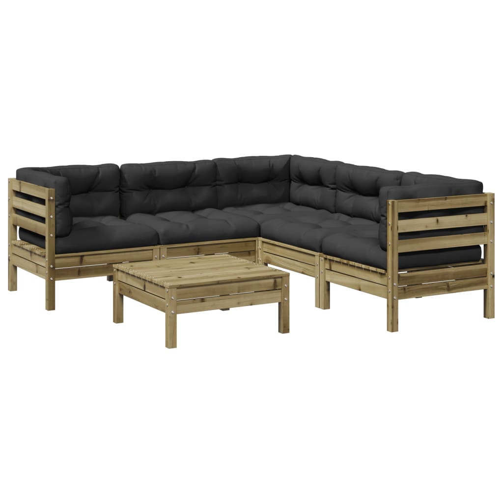 Set Divani da Giardino 6pz con Cuscini Legno Impregnato di Pino | homemem39
