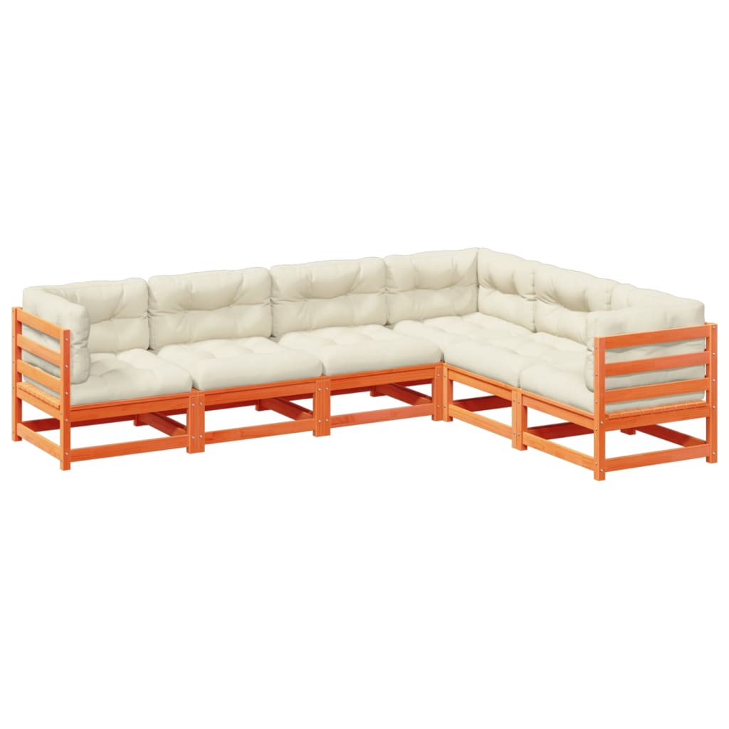 Set Divani Giardino 6pz con Cuscini Marrone Cera Massello Pino | homemem39