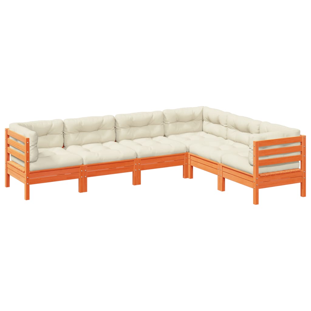 Set Divani Giardino 6pz con Cuscini Marrone Cera Massello Pino | homemem39