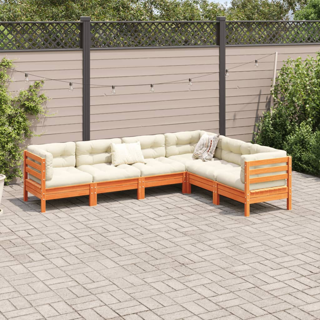 Set Divani Giardino 6pz con Cuscini Marrone Cera Massello Pino | homemem39