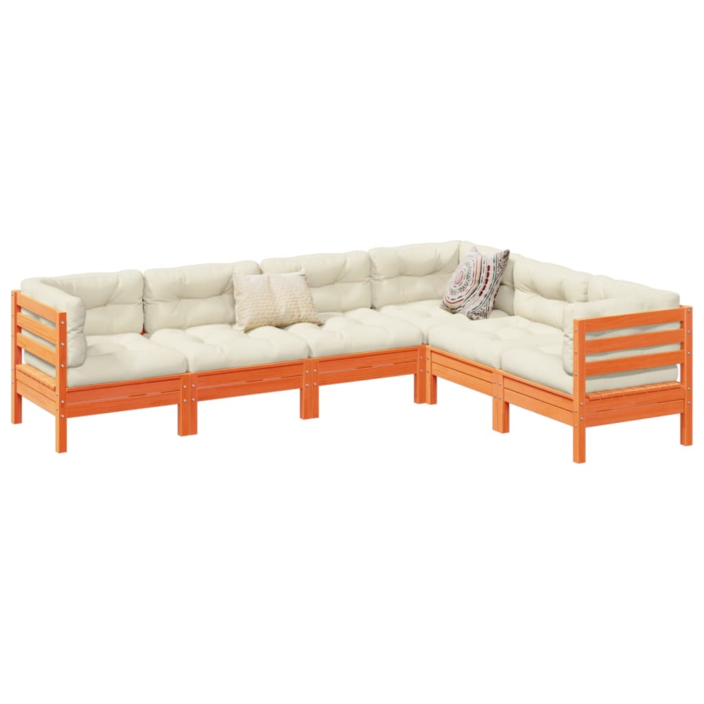 Set Divani Giardino 6pz con Cuscini Marrone Cera Massello Pino | homemem39