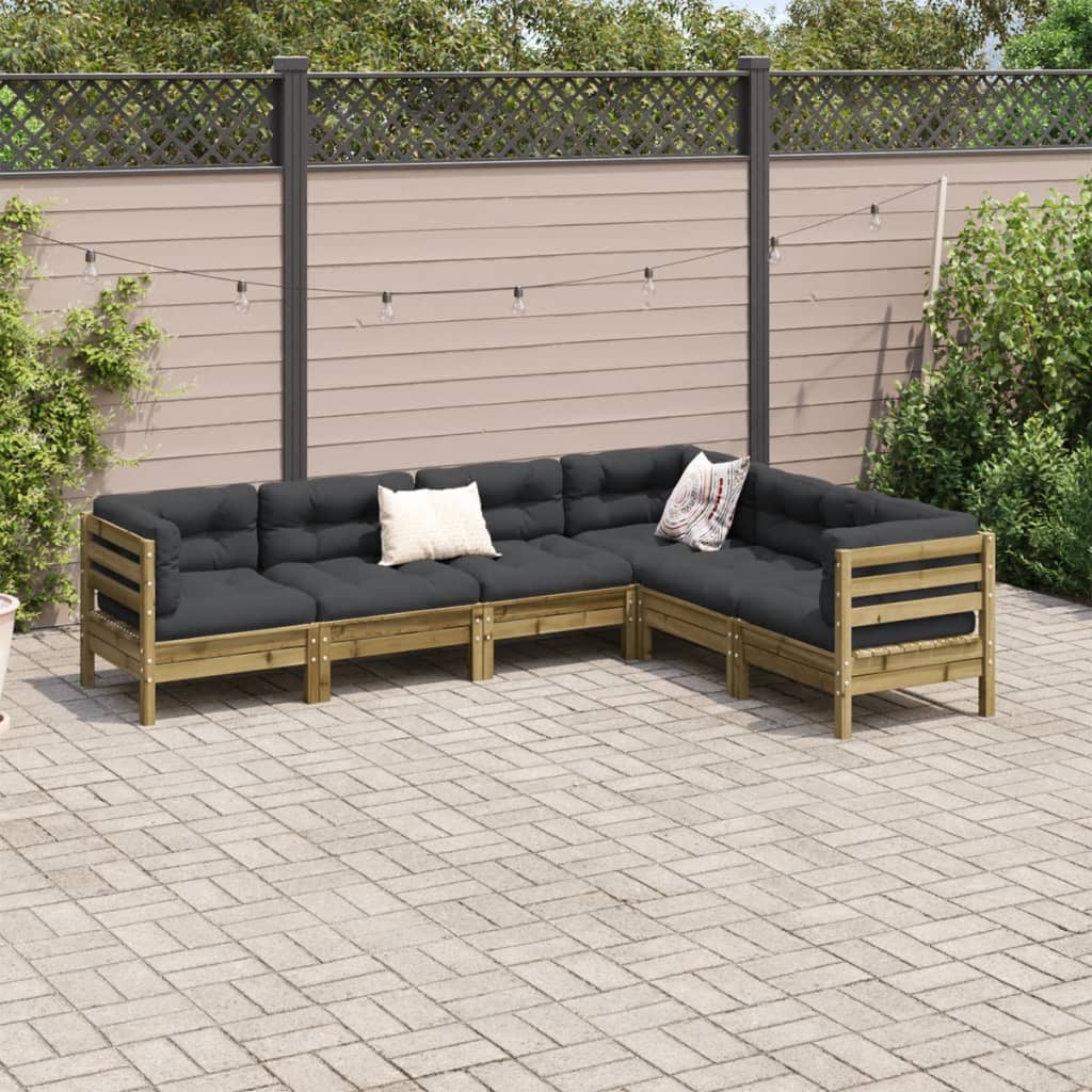 Set Divani da Giardino 6pz con Cuscini Legno Impregnato di Pino - homemem39