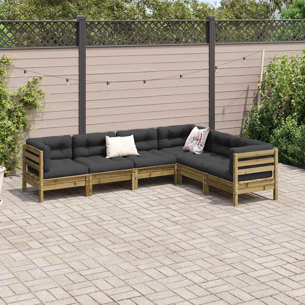 Set Divani da Giardino 6pz con Cuscini Legno Impregnato di Pino