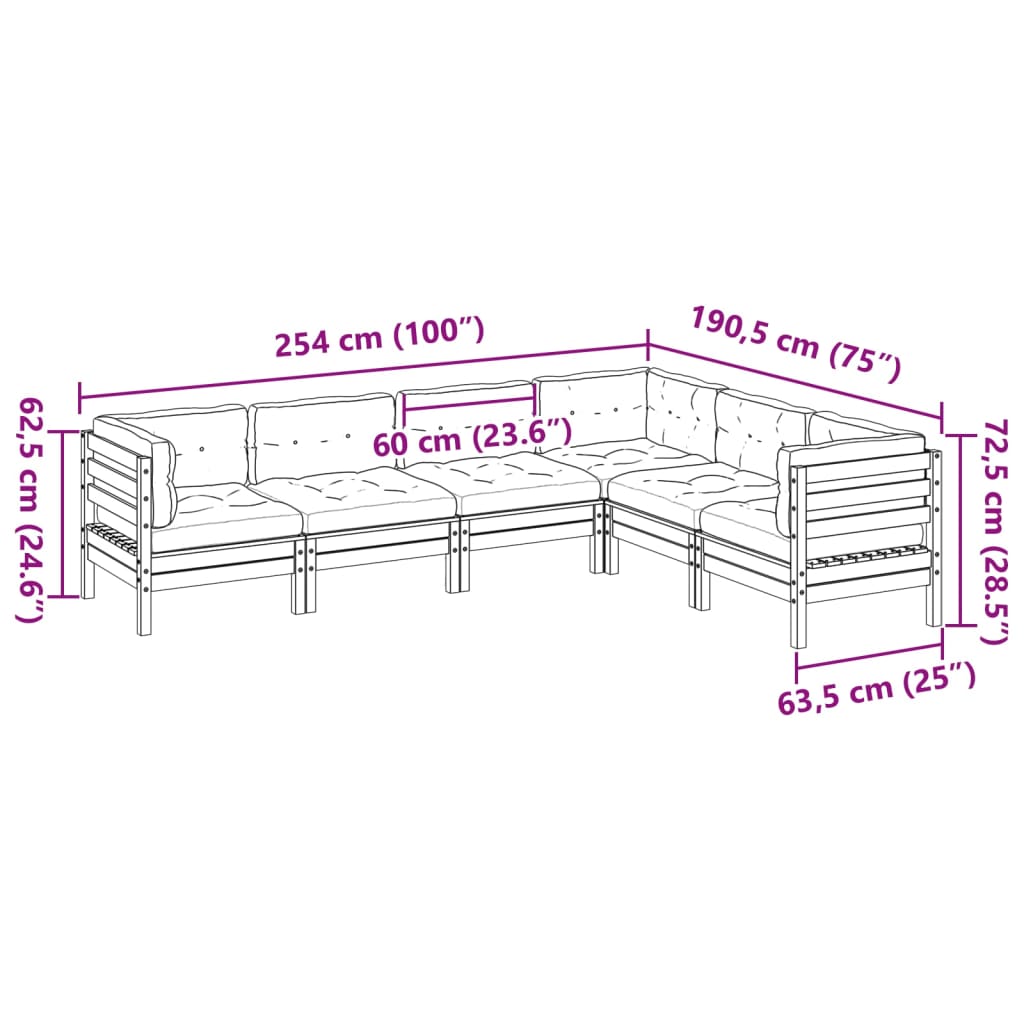 Set Divani da Giardino 6pz con Cuscini Legno Impregnato di Pino | homemem39