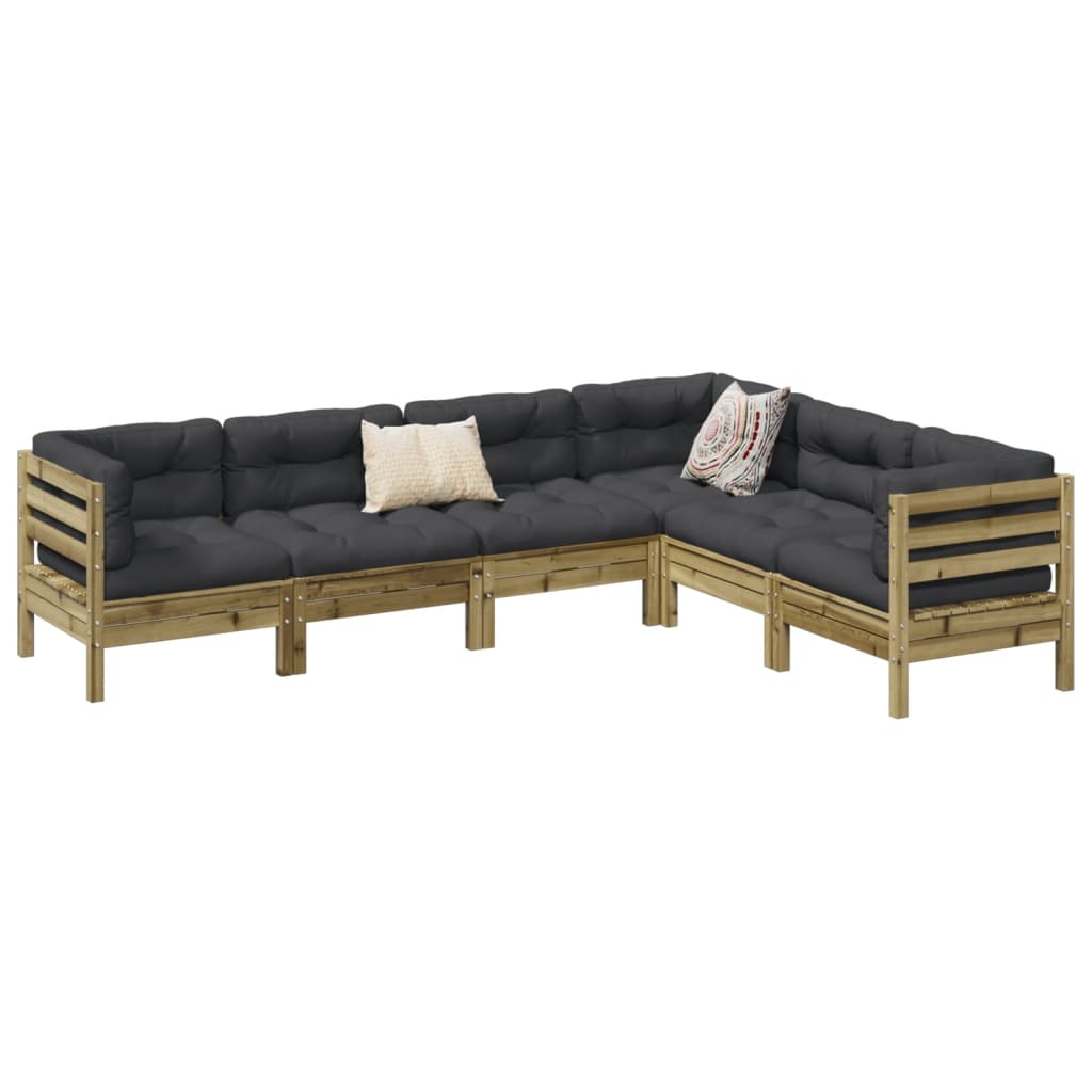 Set Divani da Giardino 6pz con Cuscini Legno Impregnato di Pino | homemem39