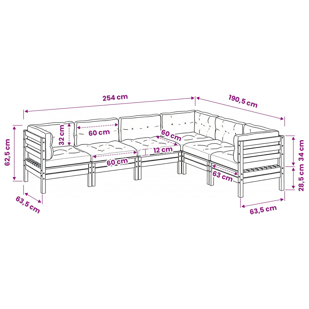 Set Divani da Giardino 6pz con Cuscini Legno Impregnato di Pino