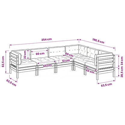 Set Divani da Giardino 6pz con Cuscini Legno Impregnato di Pino