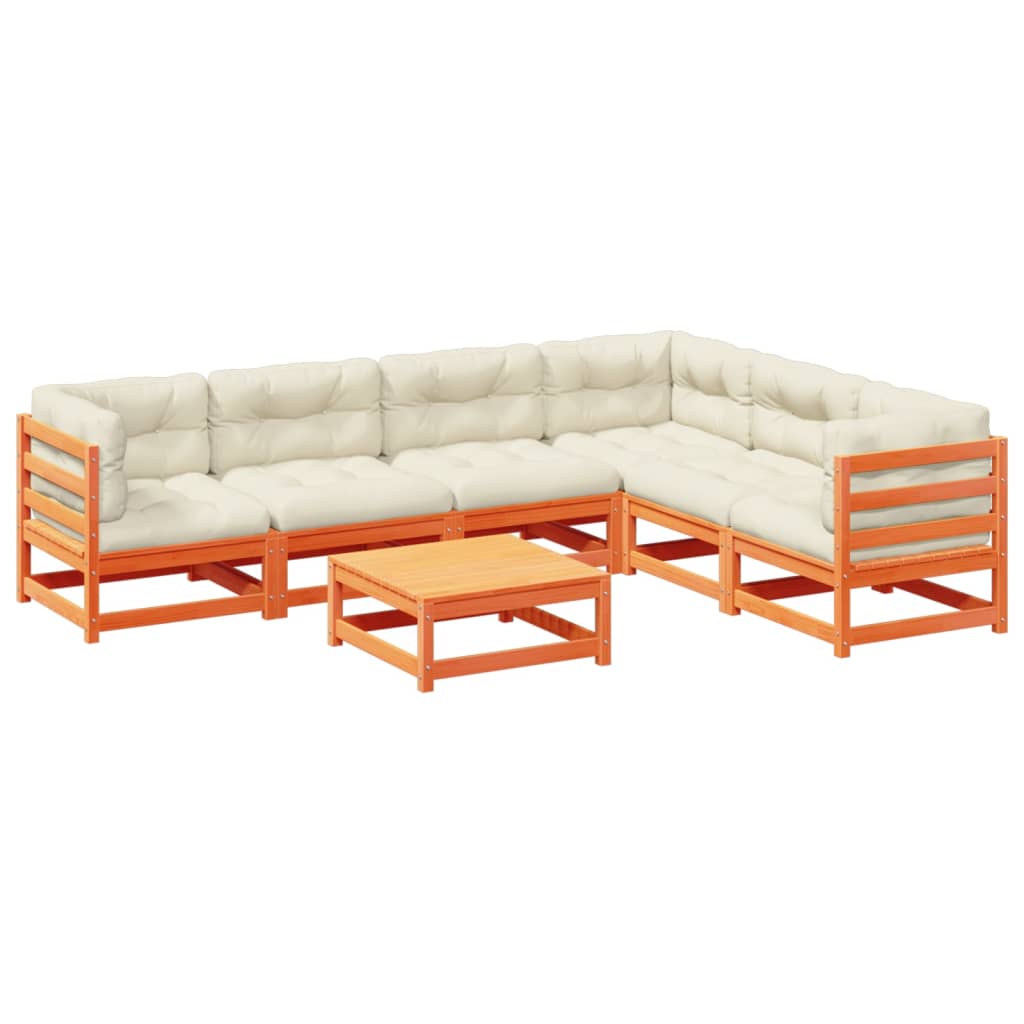 Set Divani Giardino 7 pz con Cuscini Marrone Cera Massello Pino | homemem39