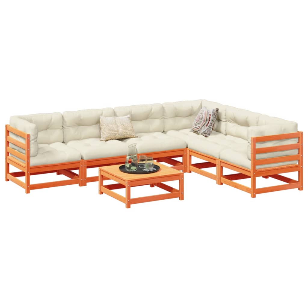 Set Divani Giardino 7 pz con Cuscini Marrone Cera Massello Pino | homemem39