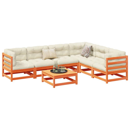 Set Divani Giardino 7 pz con Cuscini Marrone Cera Massello Pino | homemem39