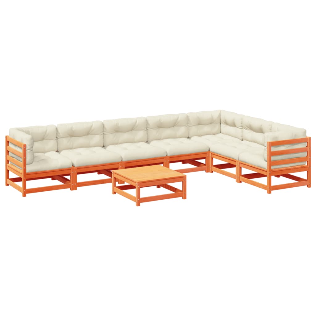 Set Divani Giardino 8 pz con Cuscini Marrone Cera Massello Pino | homemem39