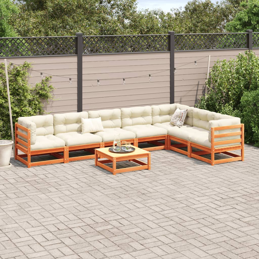 Set Divani Giardino 8 pz con Cuscini Marrone Cera Massello Pino | homemem39