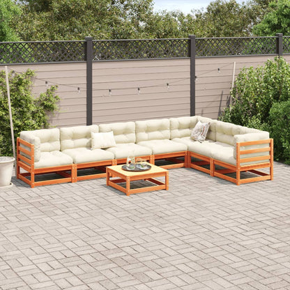 Set Divani Giardino 8 pz con Cuscini Marrone Cera Massello Pino | homemem39