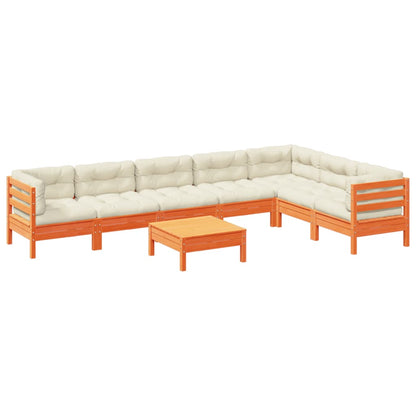 Set Divani Giardino 8 pz con Cuscini Marrone Cera Massello Pino | homemem39