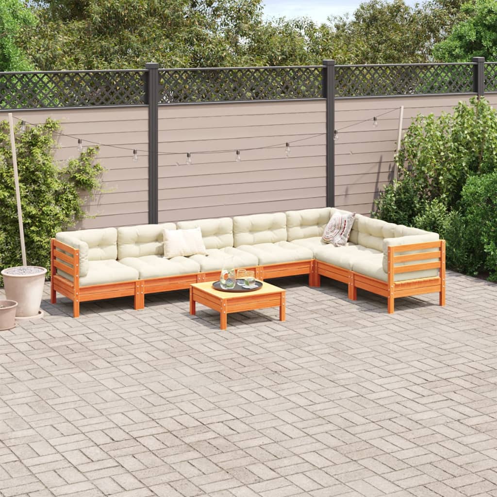 Set Divani Giardino 8 pz con Cuscini Marrone Cera Massello Pino | homemem39